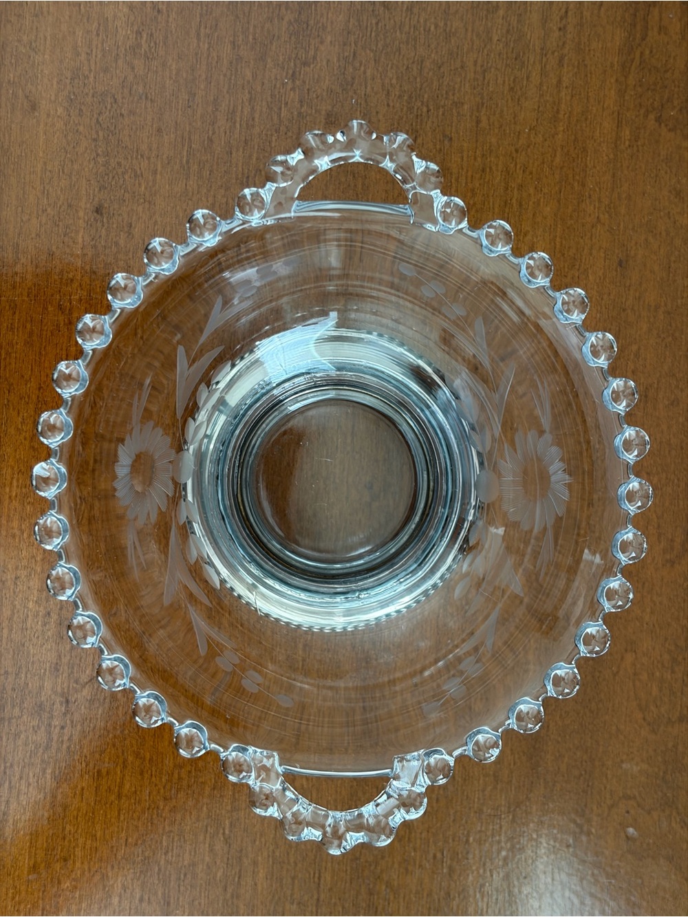Imperial Candlewick Cut Glass Sterling Silver Footed Bowl With Handles